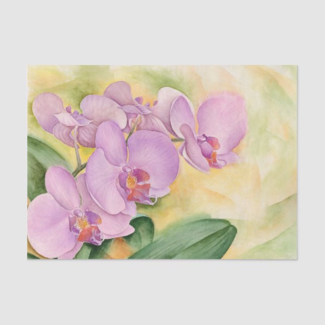 Floral Decoupage Orchids Pink Watercolor Tissue Paper (Front)