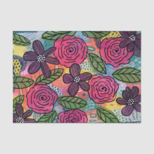 Floral Decoupage Tissue Paper Pink Purple Pattern