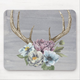 Floral Deer Antlers Mouse Pad