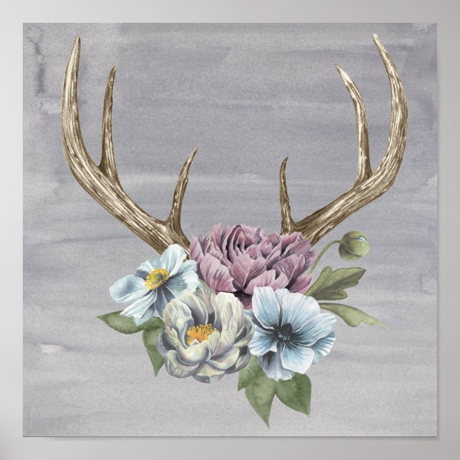 Floral Deer Antlers Poster (Front)