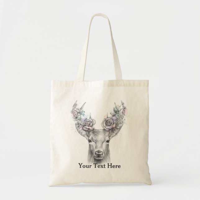 Floral Deer Antlers Tote Bag (Front)