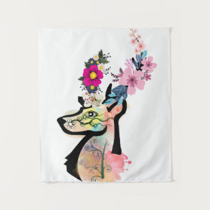 Floral Deer Art-Nature & Wildlife Illustration Tapestry
