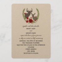 Floral Deer Christmas Wedding Invitation
