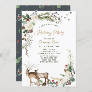 Floral Deer Corporate Holiday Christmas Party Invitation