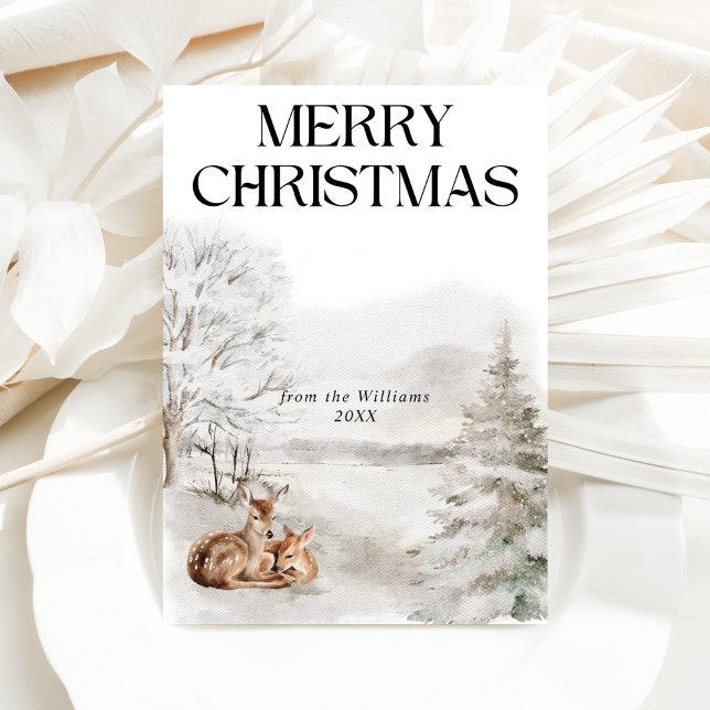 Floral Deer Elegant Watercolor Merry Christmas Holiday Card (Creator Uploaded)