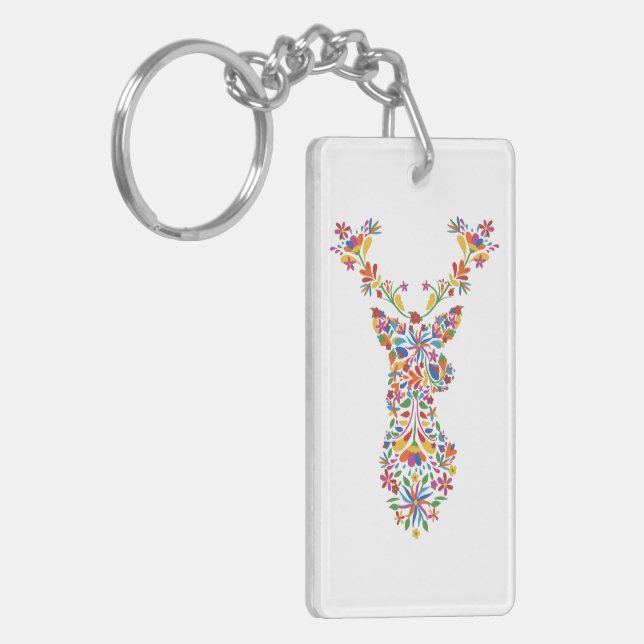 Floral deer Face Mask Key Ring (Front Left)