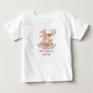 Floral Deer First Birthday Gift Girl Baby T-Shirt