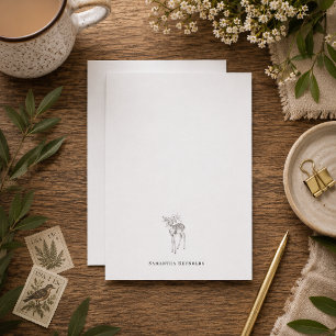 Floral Deer Minimal Personalised Note Card