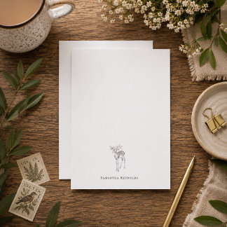 Floral Deer Minimal Personalised Note Card