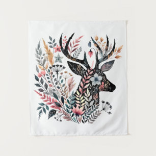 Floral Deer Silhouette – Nature-Inspired Artistic  Tapestry