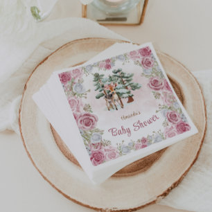 Floral Deer Snowflakes Baby Girl Shower  Napkin