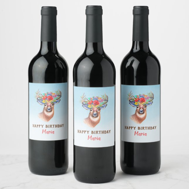 Floral Deer Wine Label (Bottles)