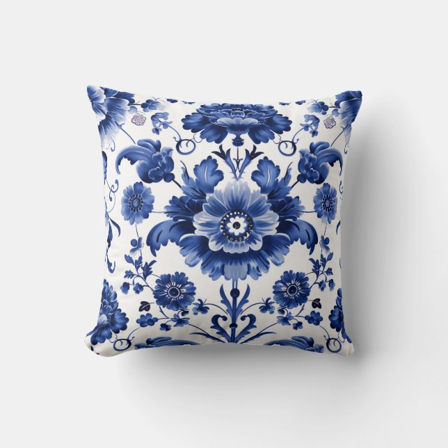Floral Delft Blue Cushion (Front)