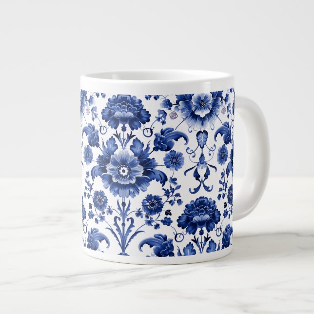 Floral Delft Blue Large Coffee Mug (Front Right)