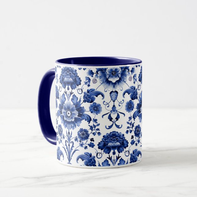Floral Delft Blue Mug (Front Left)