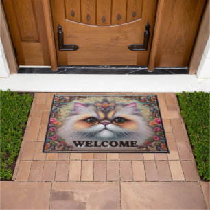 Floral Delight Persian Cat, Persian Kitten Welcome Doormat