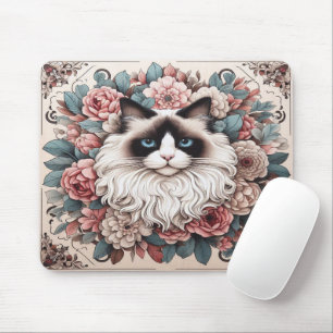 Floral Delight Ragdoll Cat, Cute Ragdoll Kitten Mouse Pad