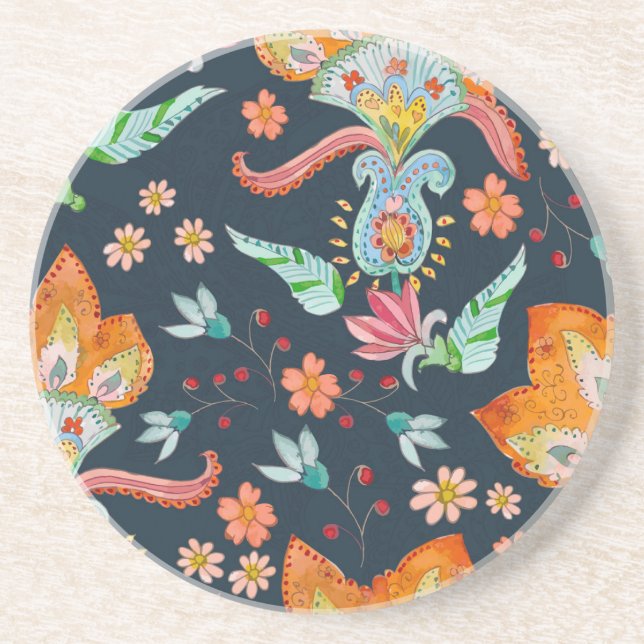 Floral Delight: Watercolor Flower Texture Coaster (Front)