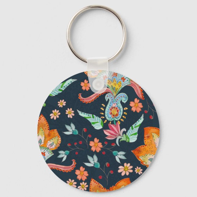 Floral Delight: Watercolor Flower Texture Key Ring (Front)