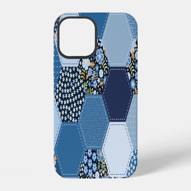 Floral, denim patchwork: blue pattern. iPhone case (Back)