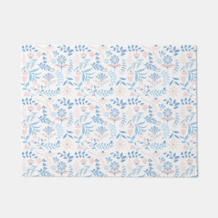 Floral design boho block print blue pink girly doormat