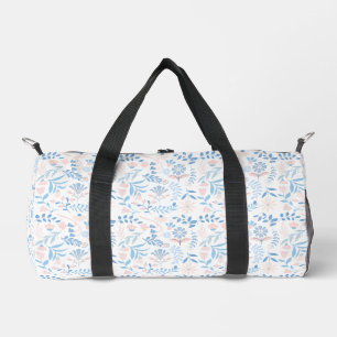 Floral design boho block print blue pink girly duffle bag