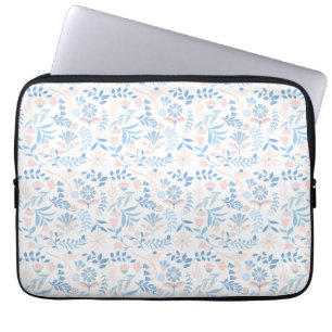 Floral design boho block print blue pink girly laptop sleeve