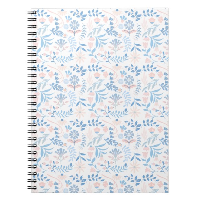 Floral design boho block print blue pink girly notebook (Front)