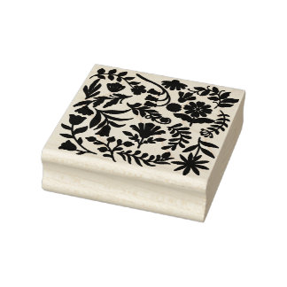 Floral design boho block print rubber stamp