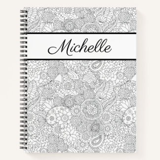 Floral Design Colouring Page Spiral Notebook
