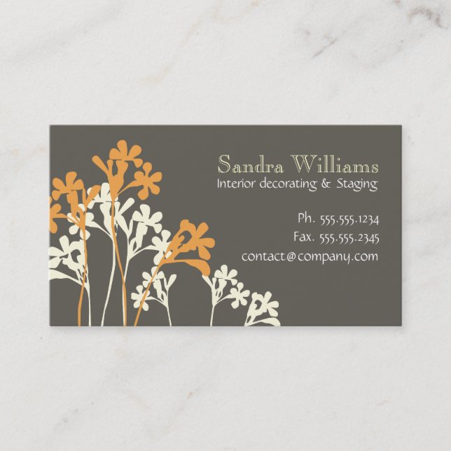 Floral Design Custom Business Card Dark Brown Grey (Front)