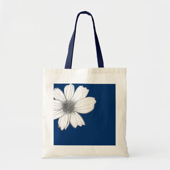 Floral design Navy Blue Tote Bag (Front)
