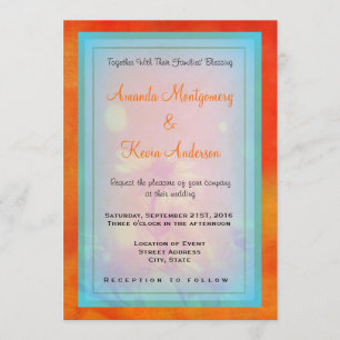 Floral Design on an Orange Background Wedding Invitation