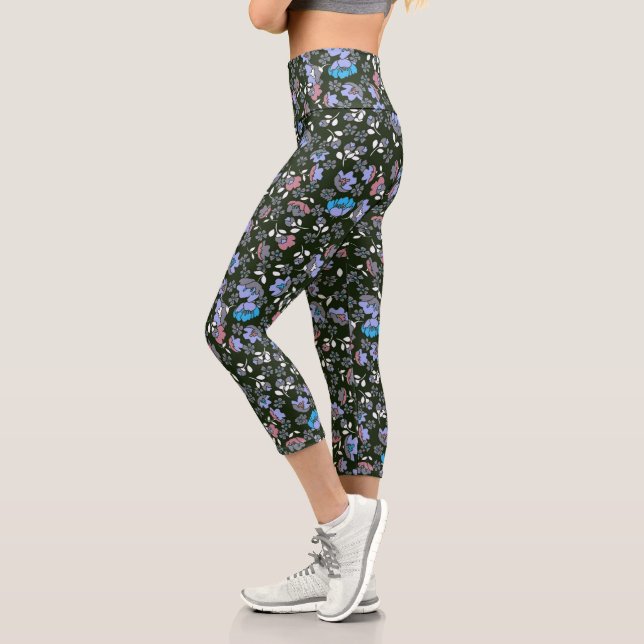 Floral Design on Black Capri Leggings (Left)
