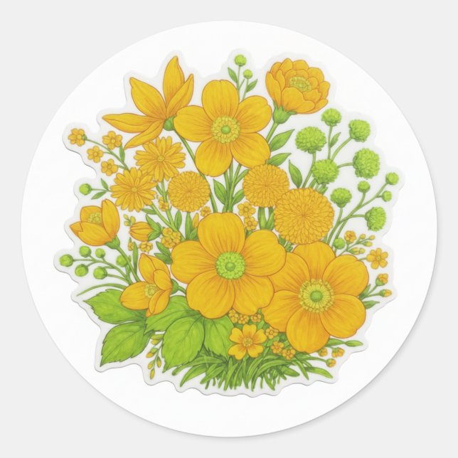 Floral design print art  classic round sticker (Front)