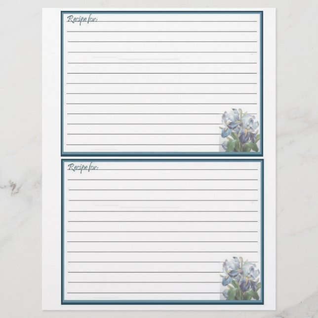 Floral design Recipe Pages for Recipe Binder (Front)