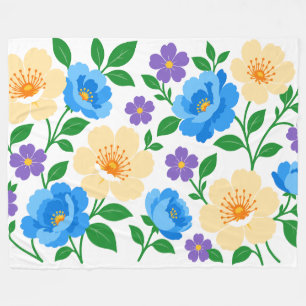 Floral Design with Blue, Cream, & Purple Flowers Fleece Blanket