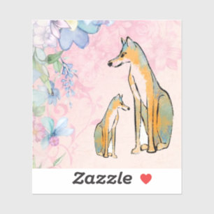 Floral Design with Dogs Vinyl Sticker