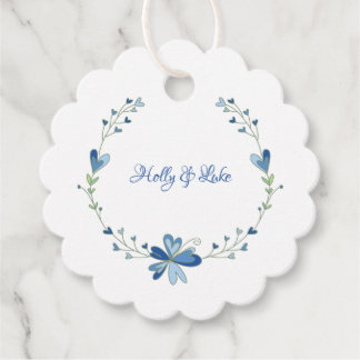 Floral Design with Hearts in Blue for Events Favour Tags