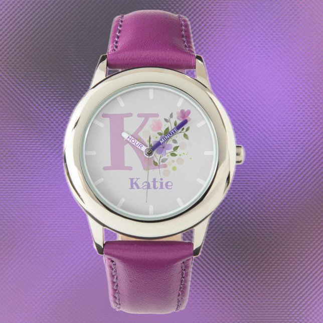 Floral Design with Name & Initial Child's Watch (Creator Uploaded)