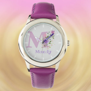 Floral Design with Name & Initial Child's Watch.  Watch