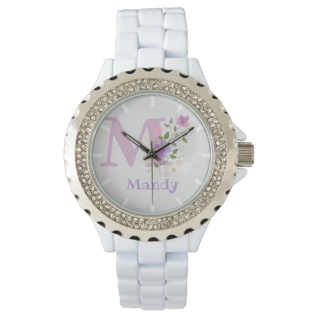 Floral Design with Name & Initial on a Watch (Front)