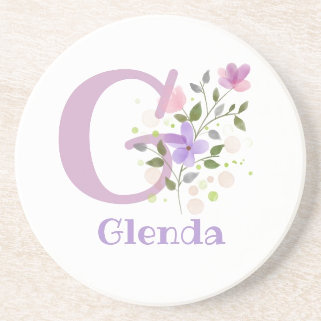 Floral Design with User's Name & Initial Coaster (Front)