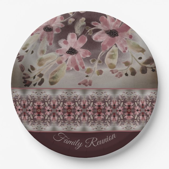 Floral Designed With Plum Paper Plate (Front)