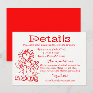 Floral Details Red Love Flowers & Hearts Wedding Invitation