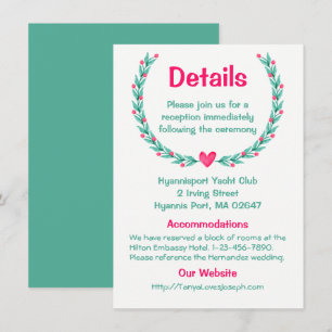 Floral Details Wedding Pink Green Turquoise Wreath Invitation