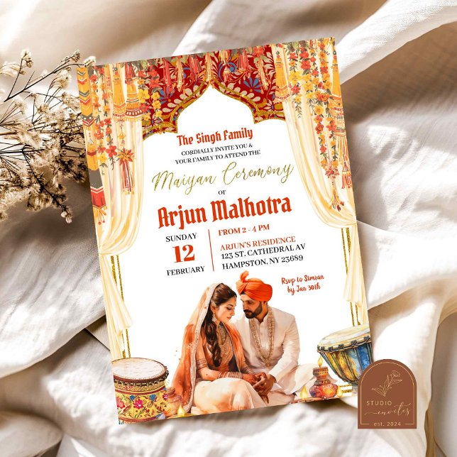 Floral Dholki Maiyan Ceremony Invitation (Creator Uploaded)