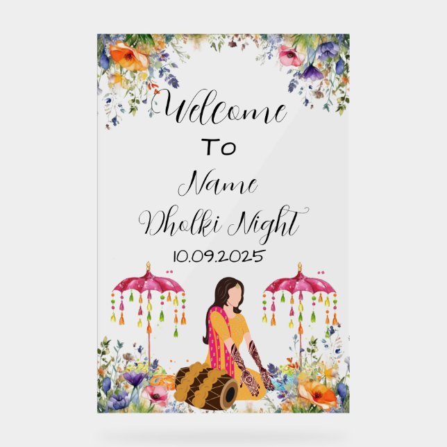 Floral Dholki night acrylic night  Acrylic Sign (Front)