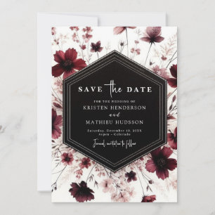 Floral Digital Burgundy Wedding Save The Date