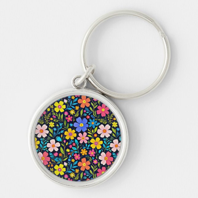 Floral Digital Painting Flowers Pattern-38875 Key Ring (Front)